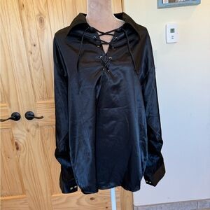 Chic Black Lace-Up Blouse